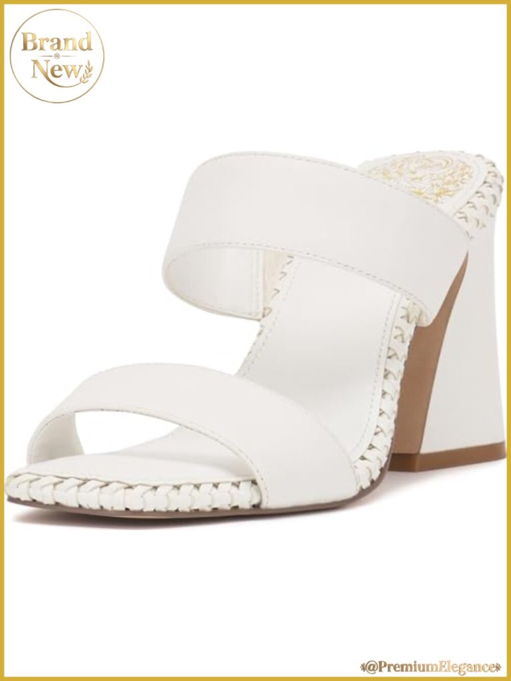 Stitched Block Heel Mule Sandals Leather Upper